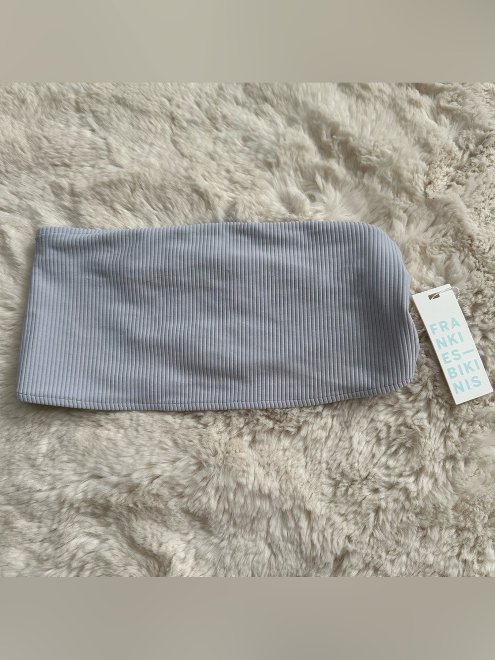 NWT Frankie’s Bikinis Jenna Ribbed Light Blue Bandeau Strapless Bikini Top